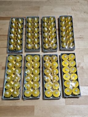 ​Lot of 8 Banberry Designs Gold Metallic LED Tea Lights Flameless Flickering Can